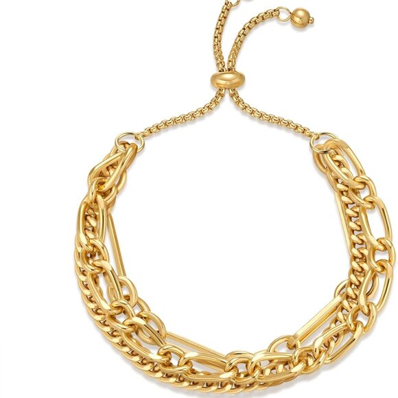 14K Gold Bracelets for Women Adjustable Slider Bracelet Bangle Bracelets for Wom - Picture 1 of 6